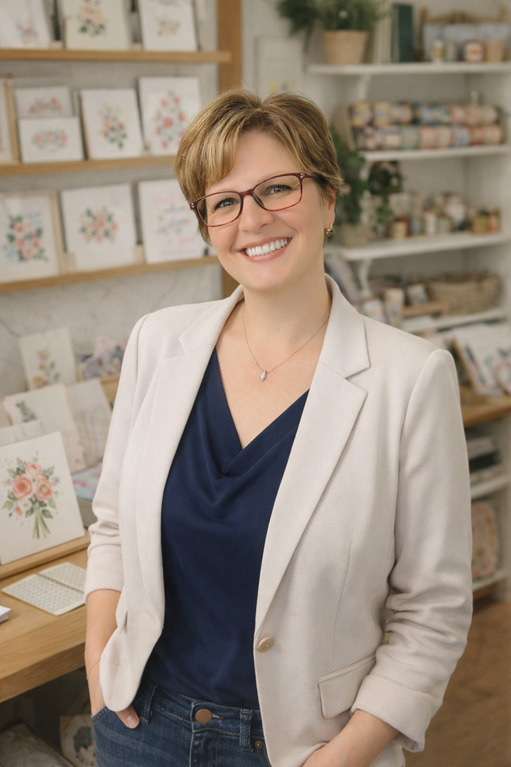 Hilari, founder of Good Stock Creations, in her studio surrounded by handcrafted goods